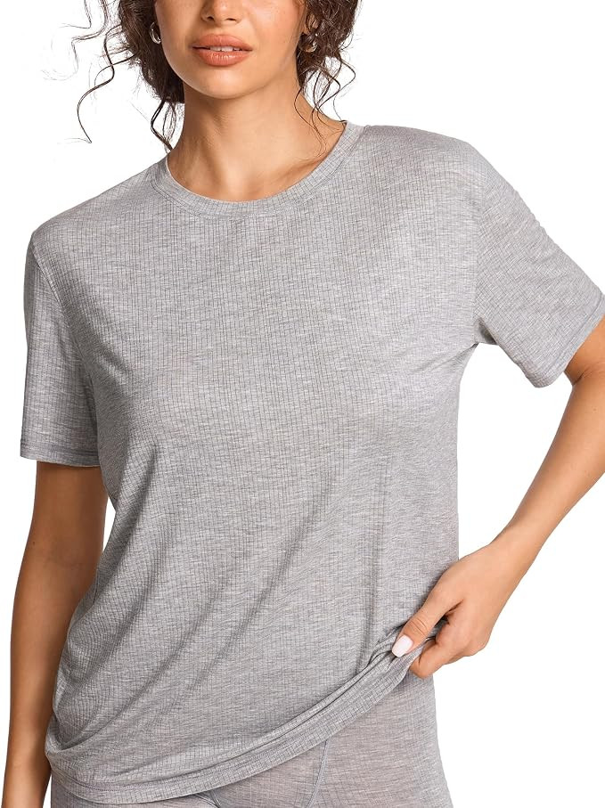Natrelax Modal Ribbed Pajamas T Shirt | Semi Sheer Fabric, Oversized Short Sleeve Tops, Boyfriend... | Amazon (US)