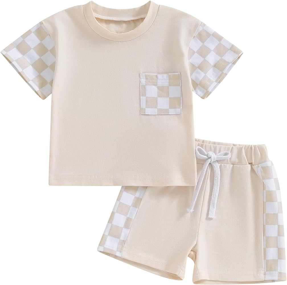 Karwuiio Toddler Baby Boy Summer Outfit Short Sleeve T-Shirt Tops Elastic Drawstring Shorts Set B... | Amazon (US)