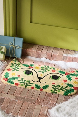 Ginnie Cat Holiday Printed Coir Doormat | Anthropologie (US)