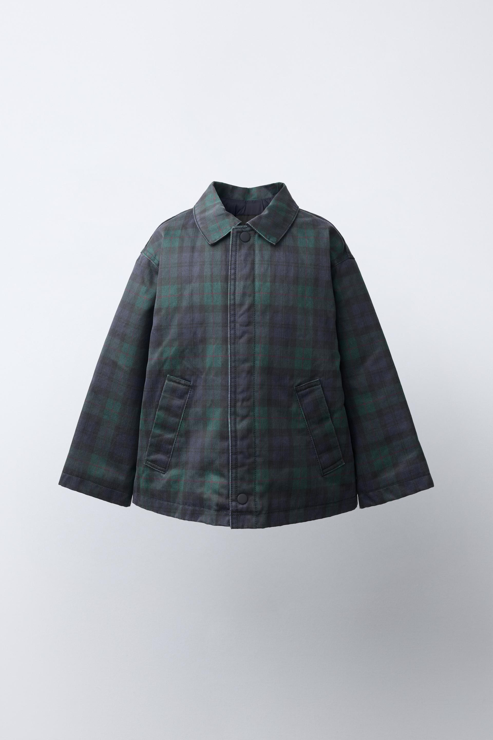Zara - Plaid Print Waxed Jacket - Mid-Green - 3 Years (38,6 Inches) - Kids | Zara US
