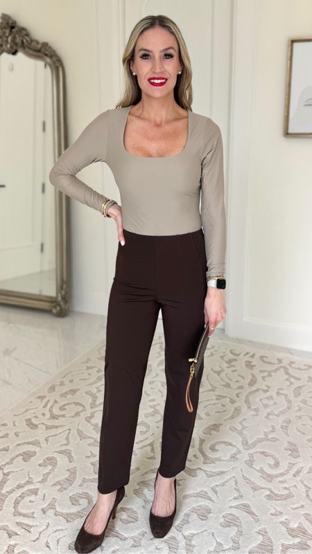 🤎 Work Outfit 🤎

Buttery soft, stretchy, and comfortable. I’m obsessed with these soft matte bodysuits and have various necklines and colors. It does not pull on my long torso and I don’t feel like I’m wearing a bodysuit AT ALL. 

These stretchy pull on ankle pants are incredibly flattering (on the behind!!) and comfortable. I have them in black and espresso (shown). They’re a timeless addition to your closet. 

#everypiecefits

Work style
Work pants
Office style
Office outfit
Happy hour outfit 
Chic outfit
Chic style
Date night outfit 

#LTKover40 #LTKSpringSale #LTKworkwear