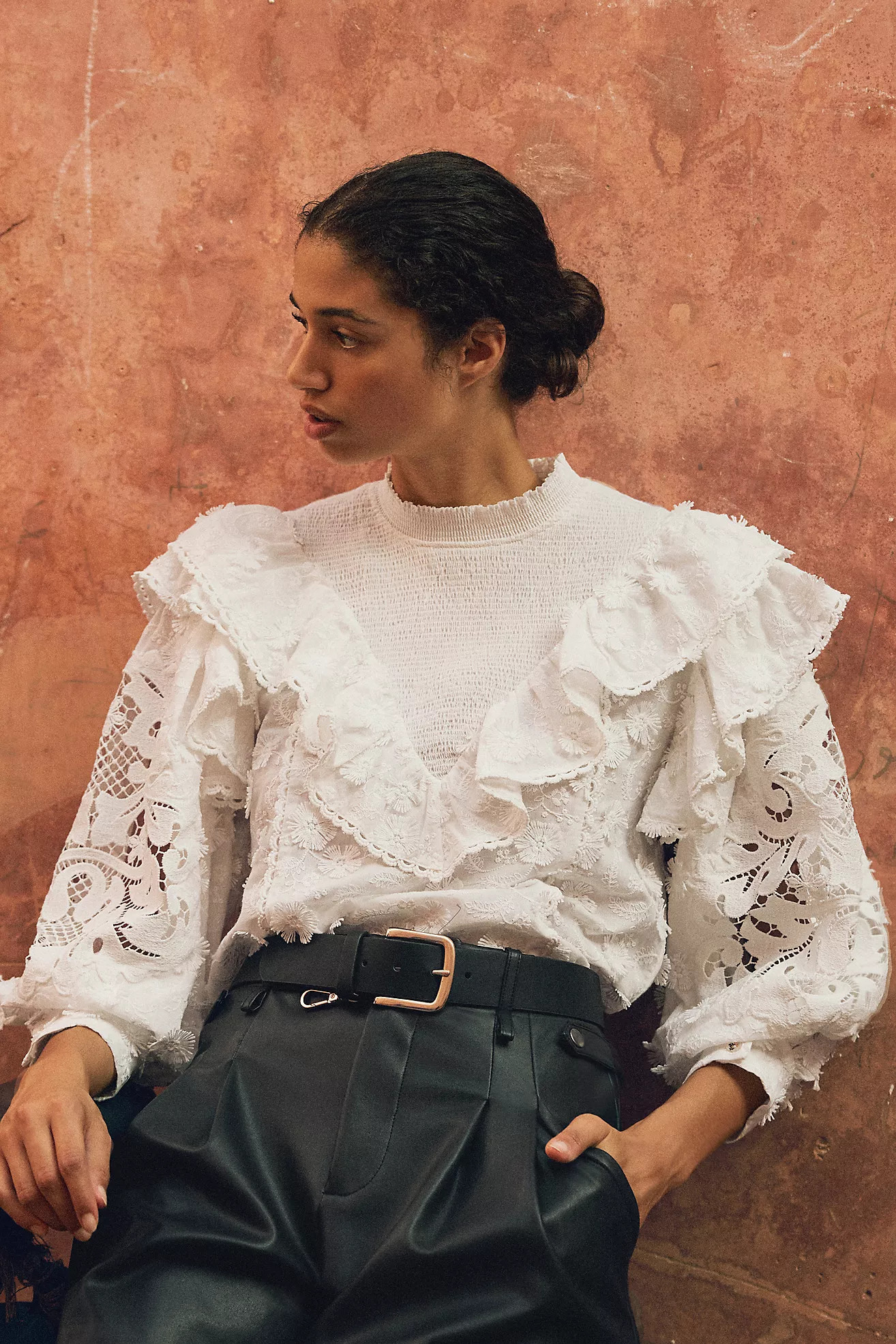 Farm Rio Smocked Yoke 3D Flower Blouse | Anthropologie (US)