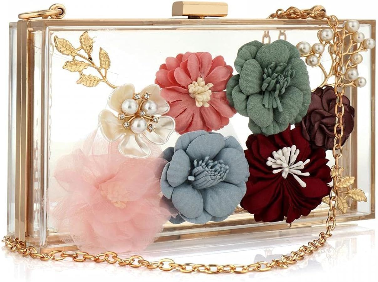 Gets PU Leather Purses and Handbags for Women Floral Beaded Clutch Purse for Wedding Clear Crossb... | Amazon (US)