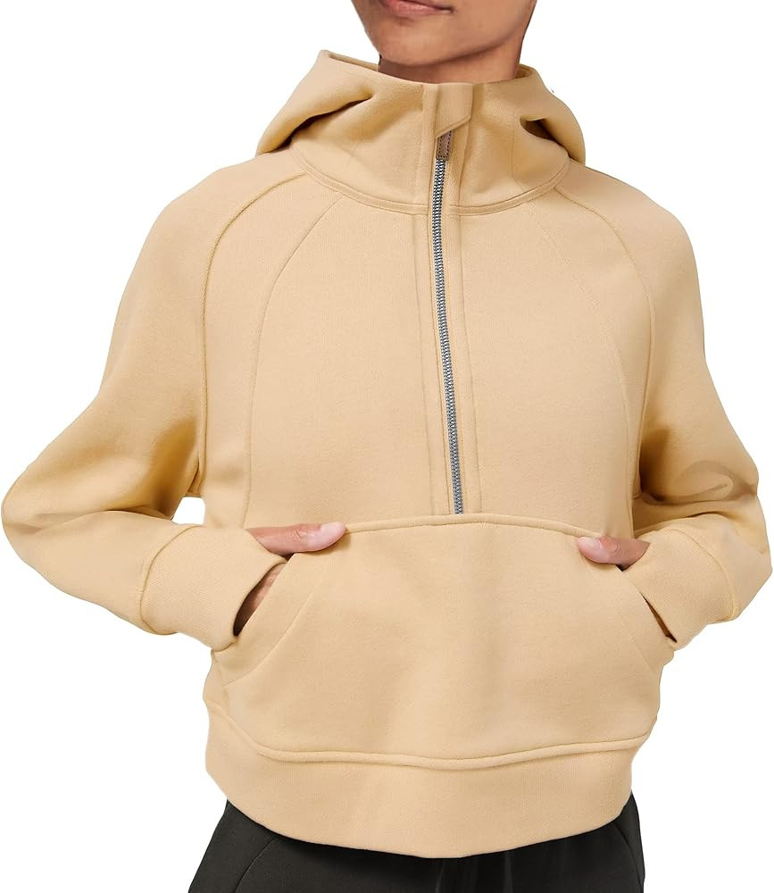 LASLULU Womens Hoodies Fleece Lined Collar Pullover 1/2 Zipper Sweatshirts Long Sleeve Crop Tops Swe | Amazon (US)