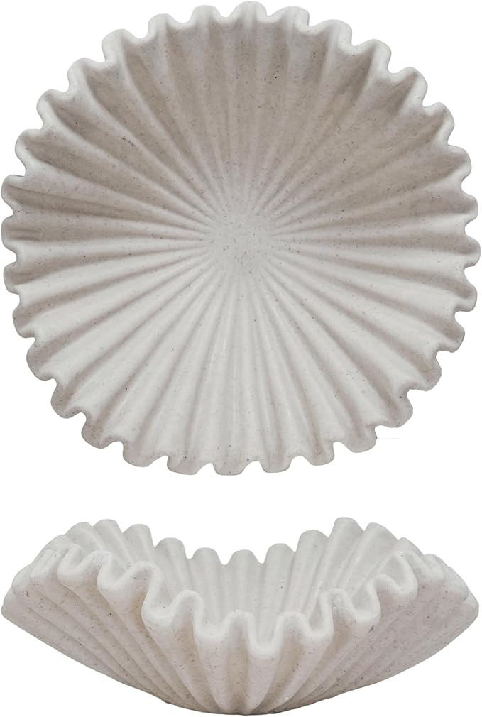 Bloomingville Chic Ruffle Stone-Finish Bowl, Cream | Amazon (US)