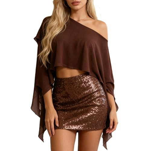 Womens One Shoulder Top Chiffon Poncho Sheer Sleeveless Blouse Asymmetrical Shawl Cape Loose Fit ... | Amazon (US)