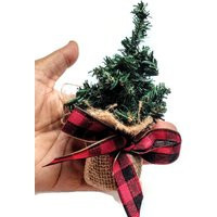 Mini Christmas Tree With Burlap Base & Red Plaid Ribbon - 6 Inch Tall | Etsy (US)