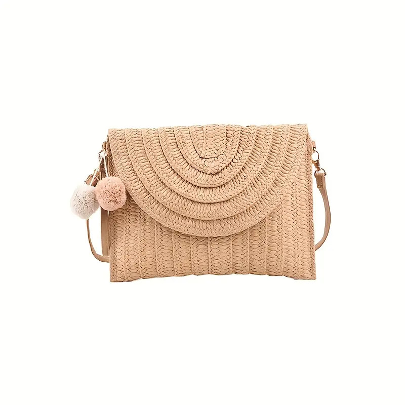 Straw Woven Crossbody Bag, Boho Style Clutch Purses, Fashion Braided Handbag With Pompom Decor | Temu Affiliate Program