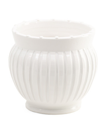 12.25in Ceramic Striped Cachepot Planter With Dot Trim | Marshalls
