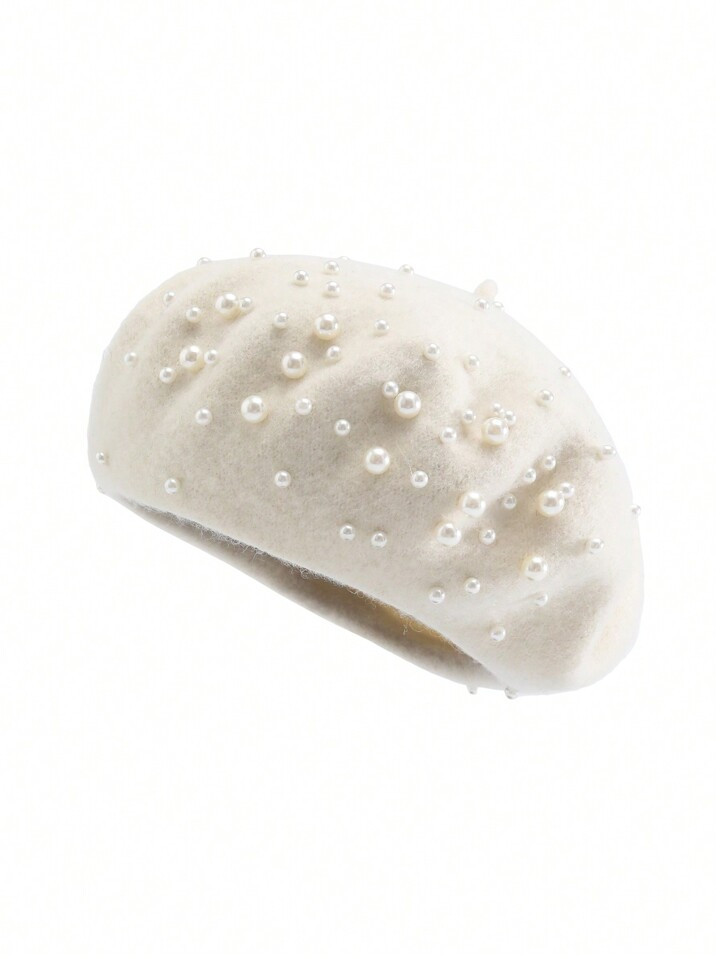 A Warm Pearl Beret Classic Octagonal Pumpkin Hat | SHEIN