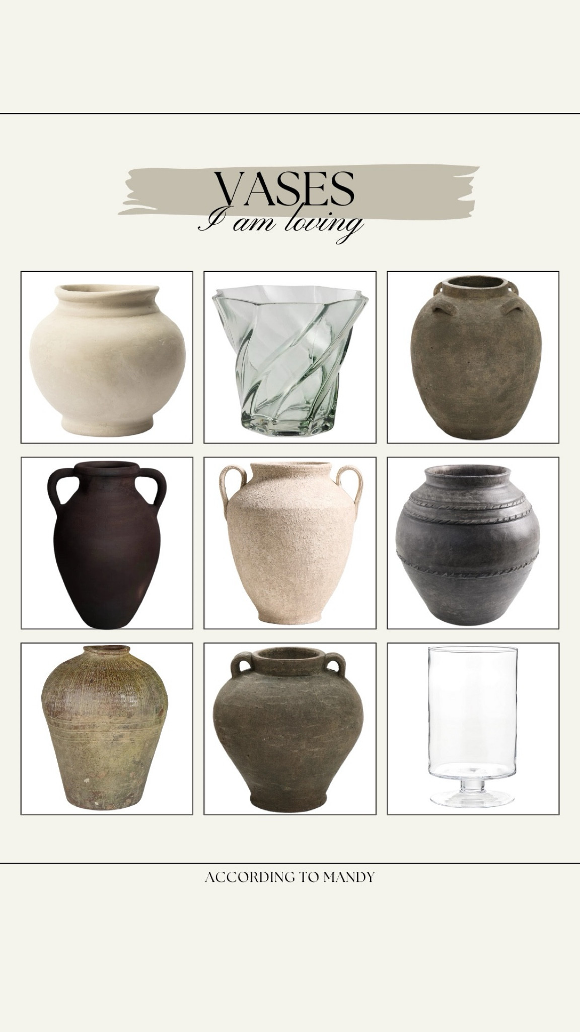 Vases I am loving!

vases, terracotta vase, affordable vase, budget friendly vase, glass vase, pottery barn, crate & barrel, target home finds, vase with handles, antique look, vintage look

#LTKHome #LTKStyleTip