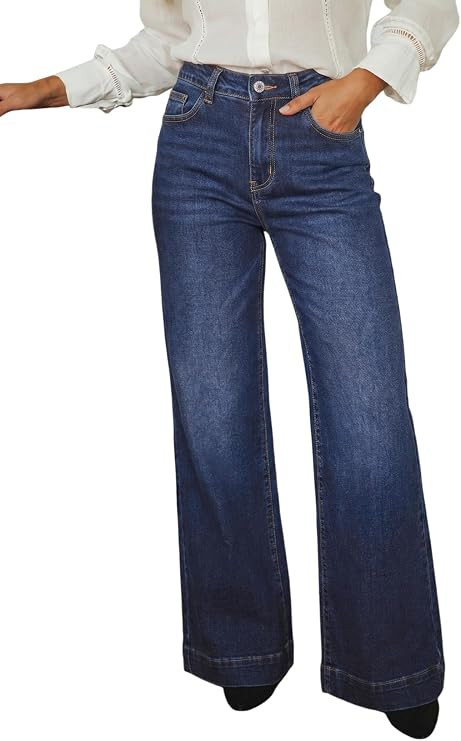 Dokotoo Women's Wide Leg Baggy Flare Jeans High Waisted Stretch Casual Denim Pants with Pockets | Amazon (US)