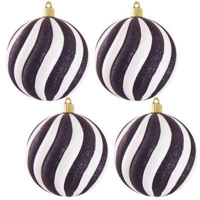 Christmas by Krebs 4ct Black and White Swirled Shatterproof Christmas Ball Ornament 4.75" (120mm) | Target