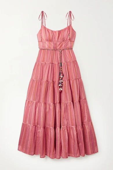 Zimmermann - Bonita Embellished Striped Tiered Cotton-voile Midi Dress - Pink | NET-A-PORTER (US)