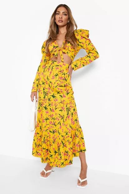 Floral Puff Sleeve Crop & Maxi Skirt | Boohoo.com (US & CA)