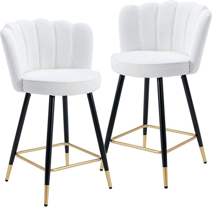 Chairus Counter Height Stools Set of 2 with Beautiful Floral Back Lamb Wool Mid Century Modern St... | Amazon (US)