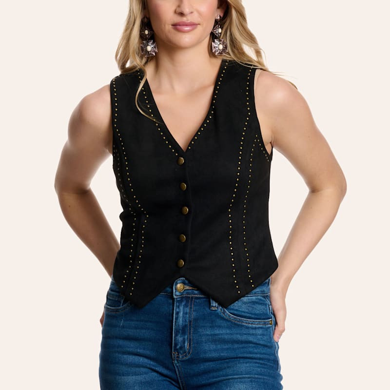 Moa Moa Women's Black Suede Nailhead Vest | Cavender's