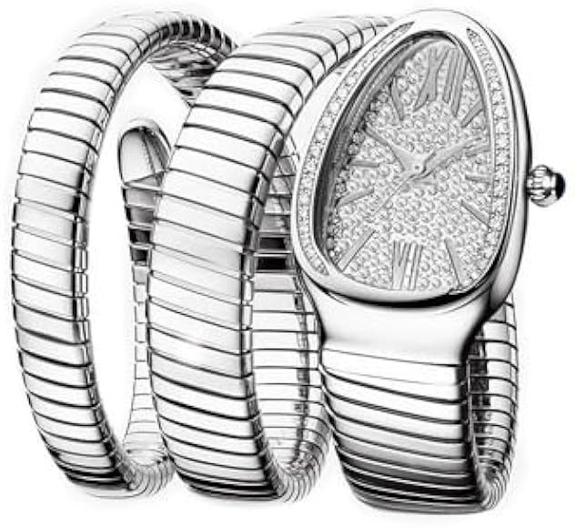 Iced Out Snake Bracelet Fashion Women's Watch Gold Steel Wrapped Strap Quartz Watches Women Casua... | Amazon (US)