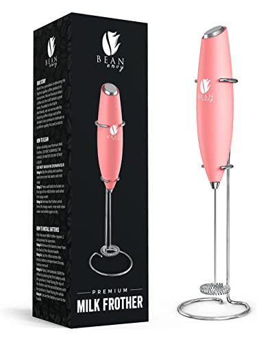 Bean Envy Milk Frother, Coffee Stirrers, Frother Wand, Milk Frother Handheld, Frother with stand, Hand Blender for Coffee, Lattes, Cappuccino, Matcha and Hot Chocolate – Kitchen Gifts - Rose Pink | Amazon (US)