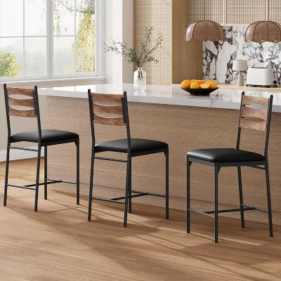 Dining chair set, wooden bar stools with backrest, footrest and thick cushion, suitable for kitchen island. | Target