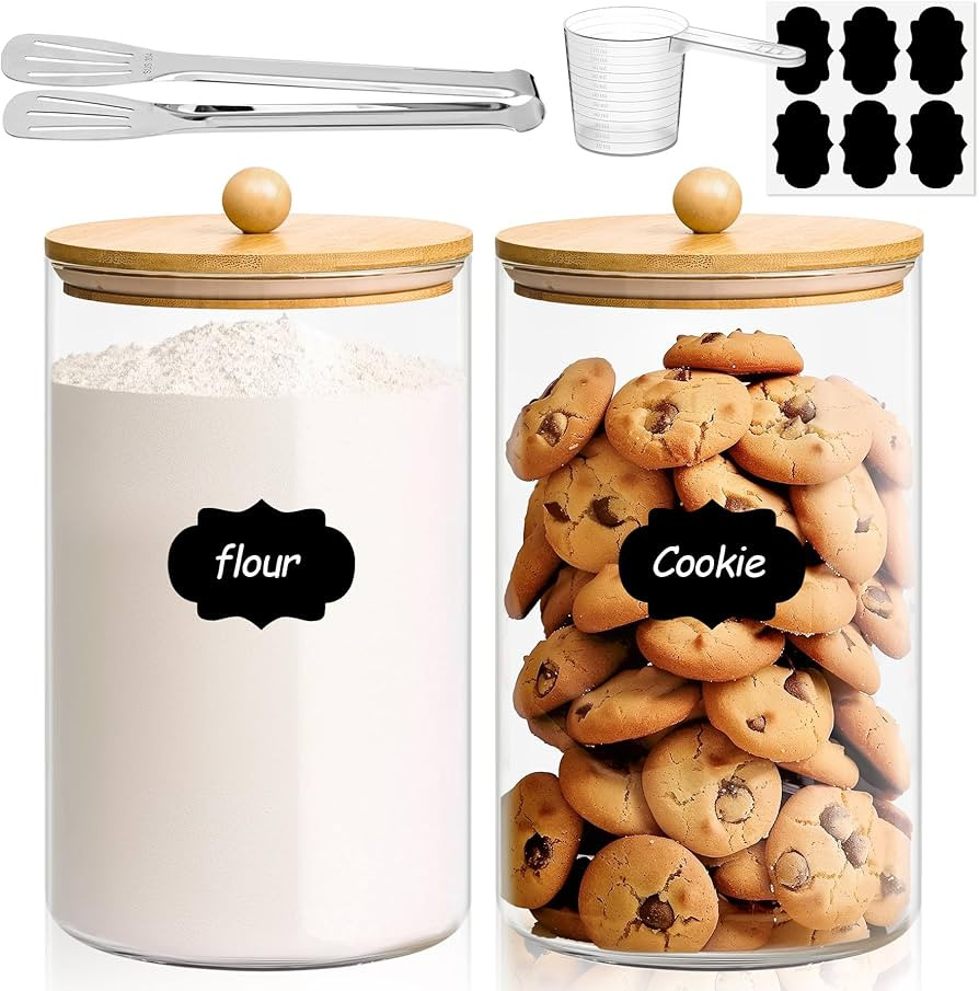 ComSaf 1 Gallon Cookie Jar, Large Glass Jar with lid, Canisters with Lids Set of 2, 128 OZ Flour ... | Amazon (US)