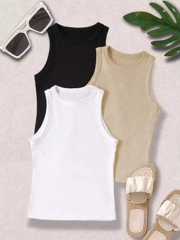 Plivvot Women's Summer Solid Color Round Neck Casual Tank Top | SHEIN