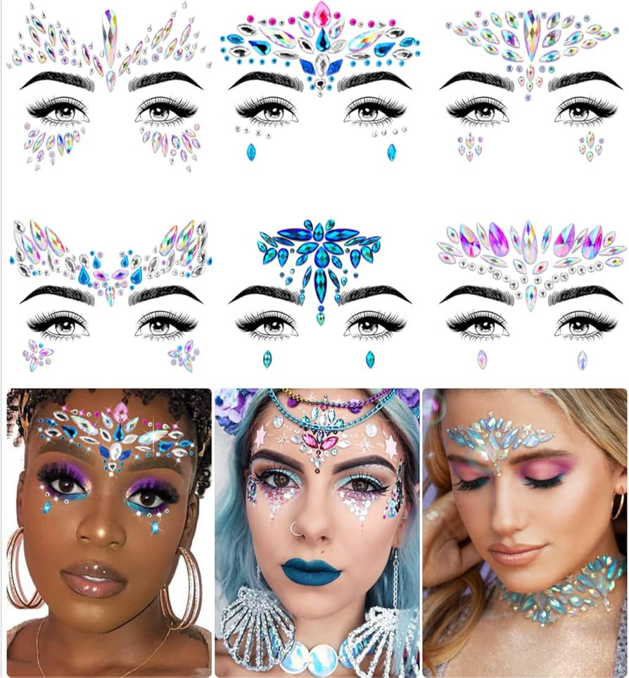 iMethod Mermaid Face Jewels - Stick On Gems, Rave Accessories for Festival & Holiday Costumes, 6 ... | Amazon (US)