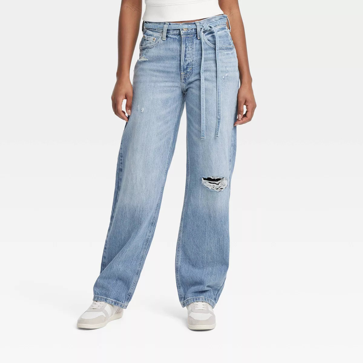 Women's Mid-Rise Tie-Waist Drawstring Baggy Jeans - Universal Thread™ | Target