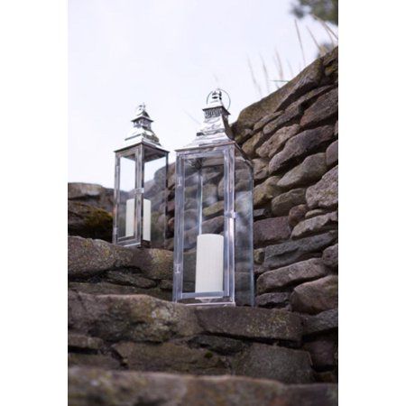 Set of 2 Modern Stainless Steel Glass Pillar Candle Lanterns 26" | Walmart (US)