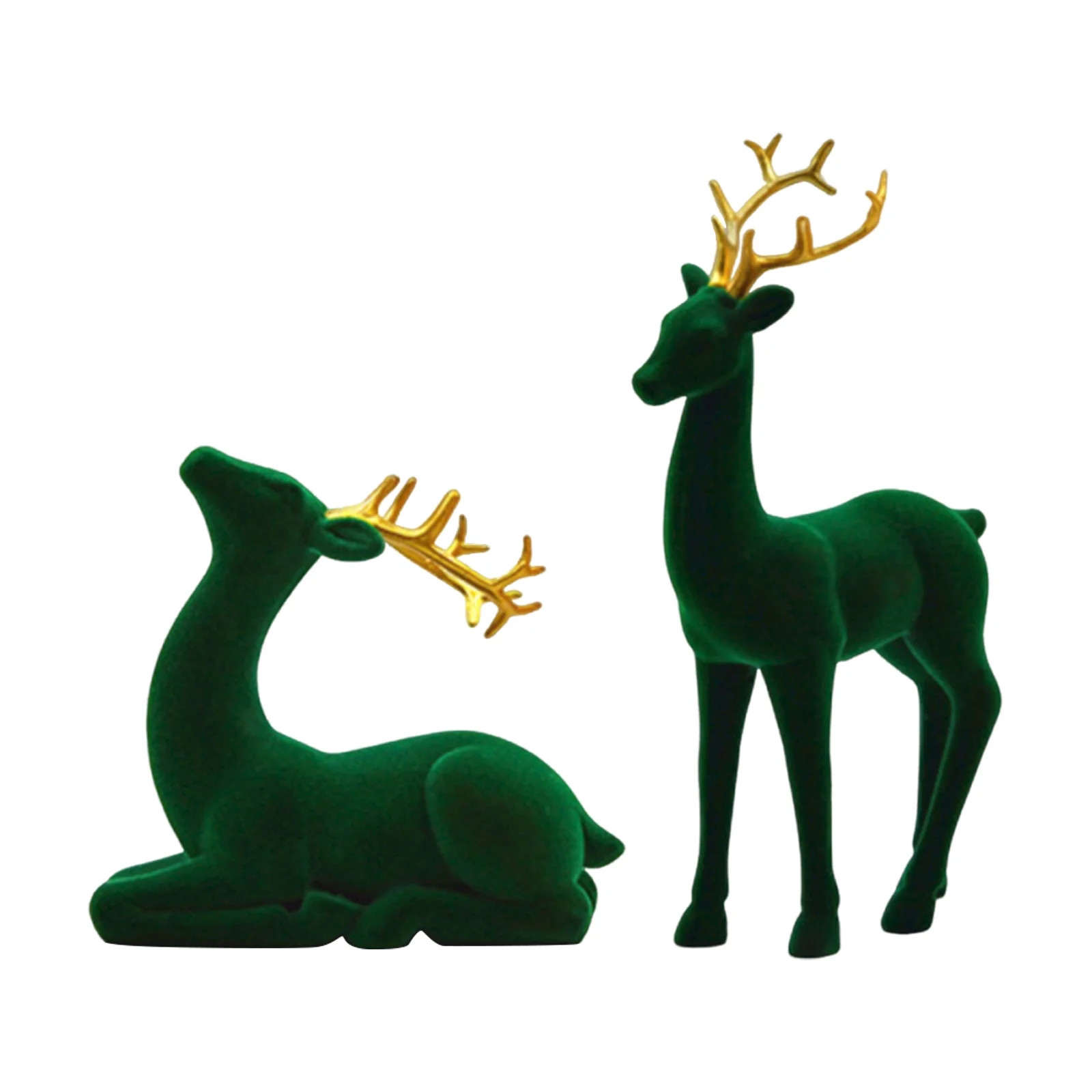 Set of 2 Velvet Green Reindeer Figurines with Gold Antlers, Elegant Christmas Holiday Tabletop Ho... | Walmart (US)