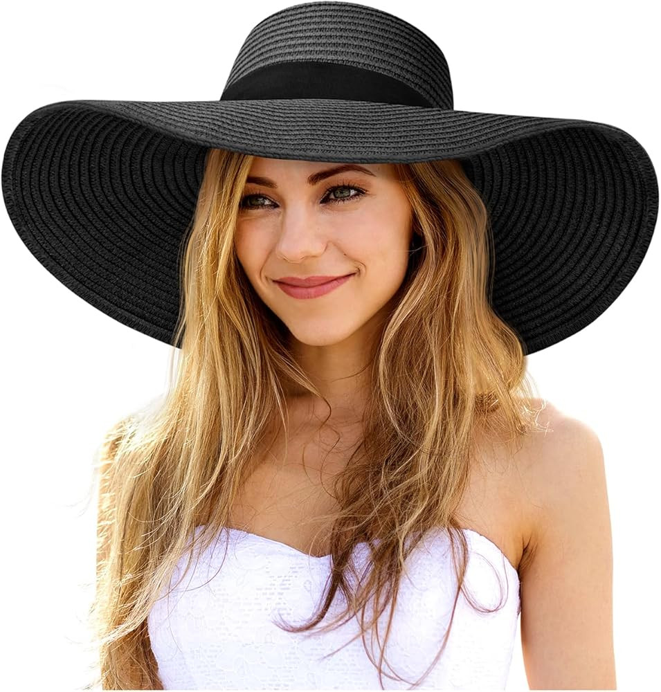 Senker Fashion Sun Hats for Women Oversize Wide Brim Straw Beach Hat Floppy Foldable Roll-Up Summ... | Amazon (US)