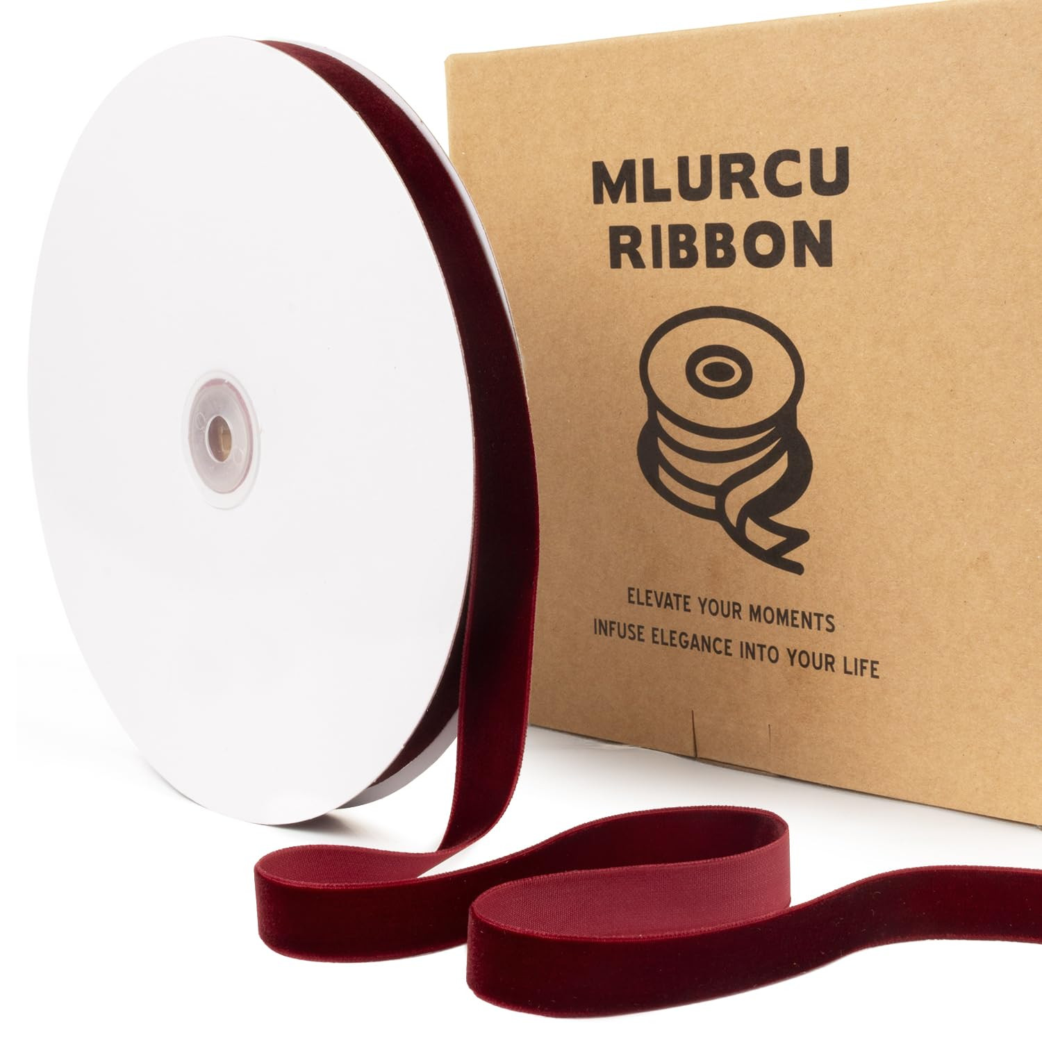 Burgundy Velvet Ribbon 5/8 Inch 25 Yards Vintage Maroon Thin Velvet Ribbon for Christmas Tree Orn... | Amazon (US)