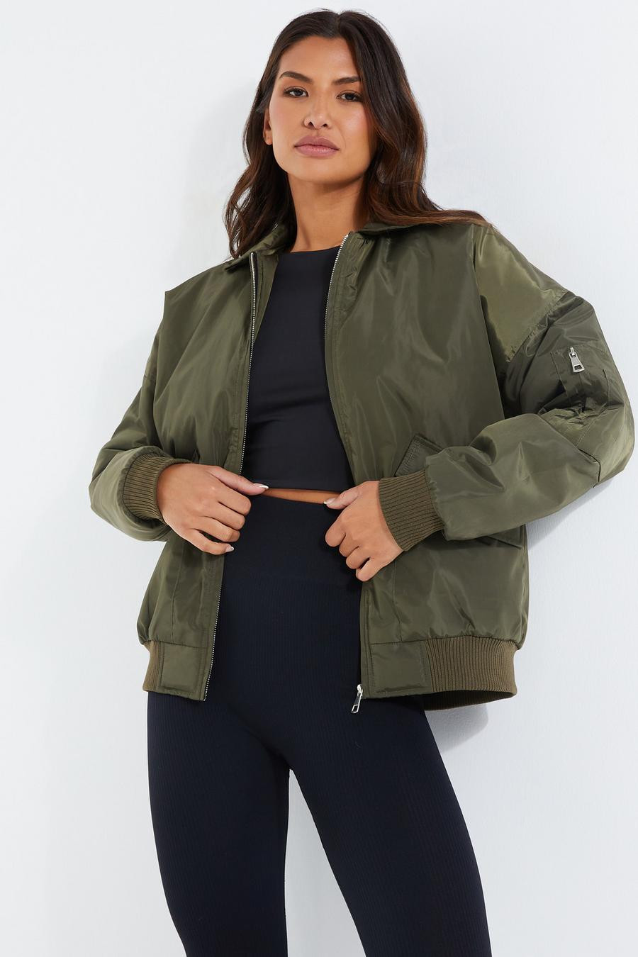 Khaki Oversized Bomber Jacket | Quiz Clothing (UK)