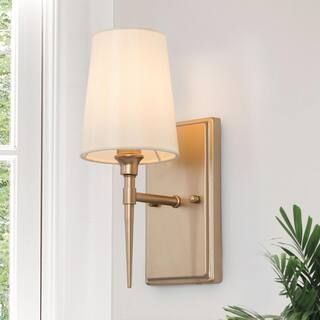 LNC 1-Light Modern Classic Gold Wall Sconce Powder Room Bathroom Vanity Light with Fabric Shade 2... | The Home Depot