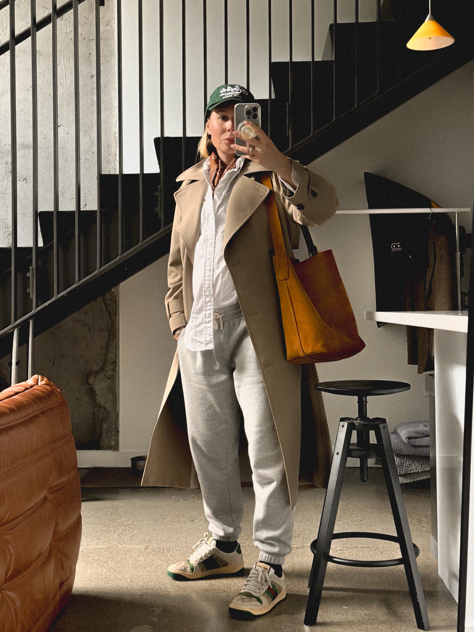 OOTD: Gap Vintage soft classic joggers + college green Polo Ralph Lauren cap (Ralph’s Coffee ☕️, similar styles linked) + Polo Ralph Lauren oversized button down shirt + Madewell Essential bucket tote + Madewell Medium silk bandana (make sure to shop madewell with 20% off right now!) + Reiss trench coat (older one, similar linked) + Gucci screener sneakers (similar styles by New Balance and Adidas are linked too). 
💭💭💭#LTKxMadewell 

#LTKFindsUnder100 #LTKSeasonal