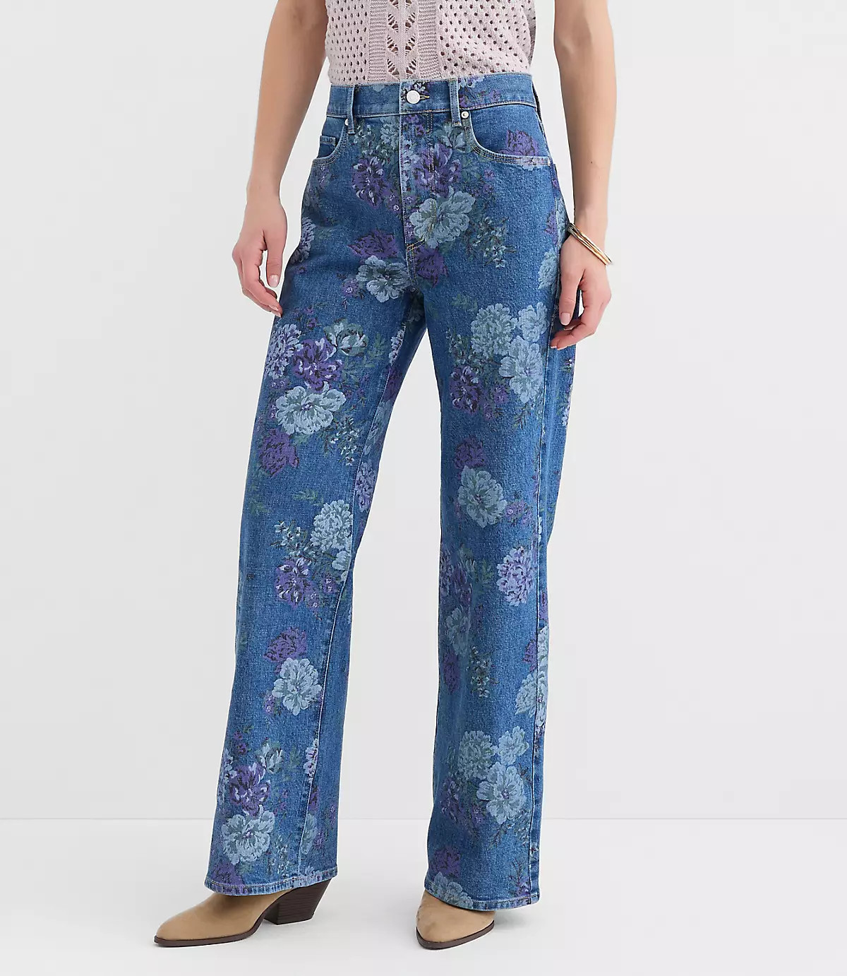 Tall High Rise Wide Leg Jeans in Floral | LOFT