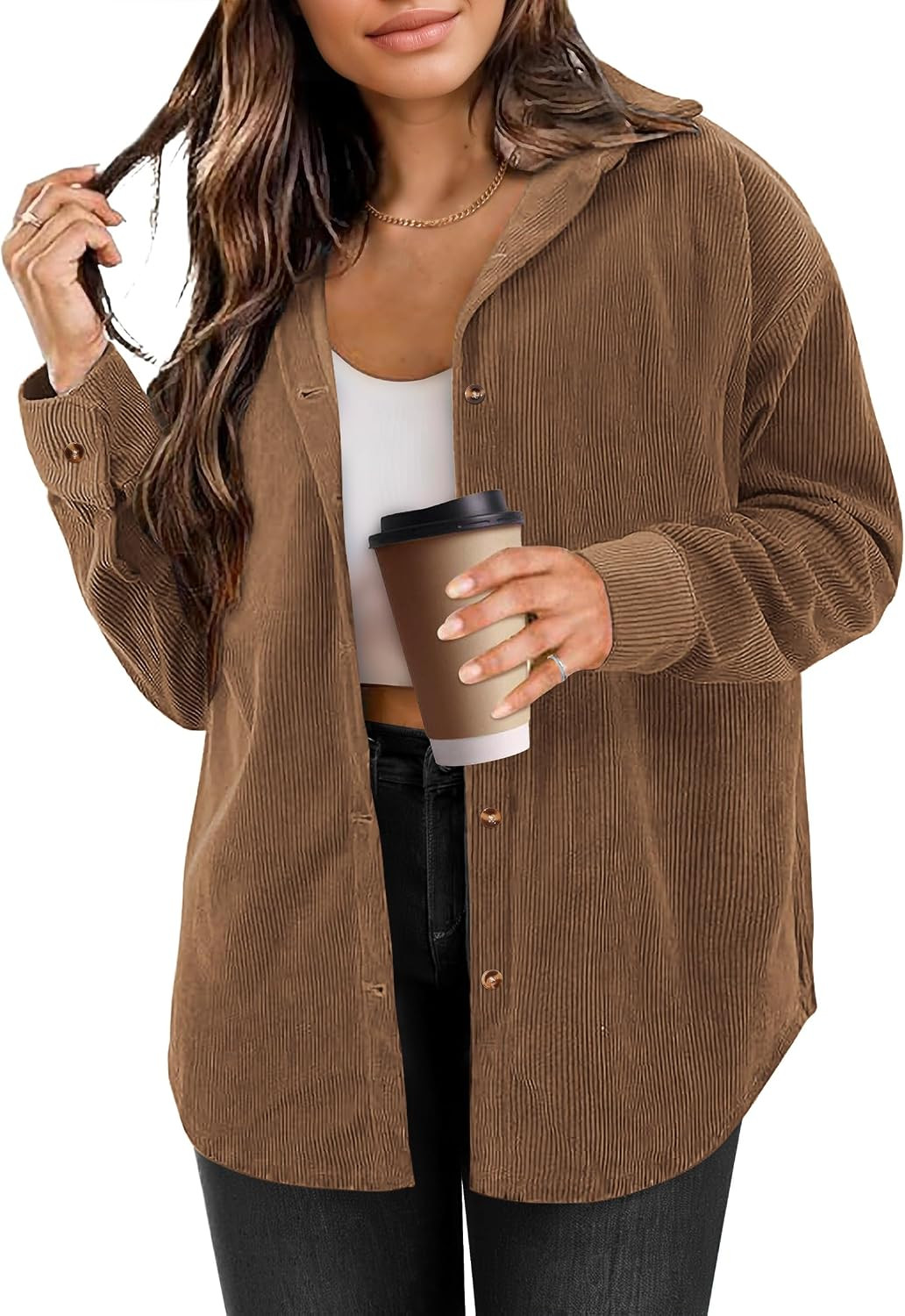 Womens Corduroy Button Down Shirts Long Sleeve Shackets | Amazon (US)