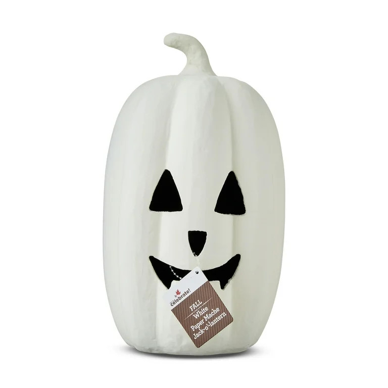 Paper Mache White Pumpkin Tabletop Decor, 12" Height, Fall by Way To Celebrate | Walmart (US)