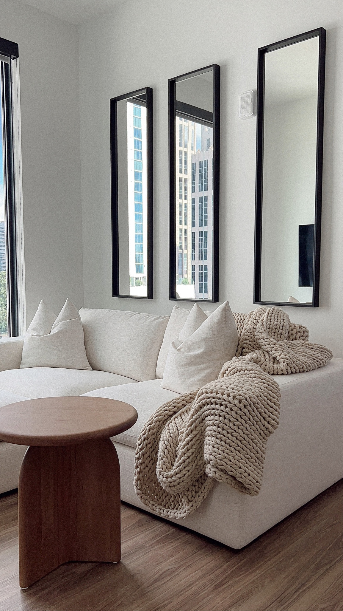 my airy, cozy m, tiny living room decor ☁️
couch: ‘dawson’ sofa + ottoman from castlery (pillows included) 
side table: ‘ada round side table’ lulu and georgia 
mirrors: IKEA Nissedal mirrors 15” x 56”
throw blanket: Target casaluna blanket 


#LTKhome