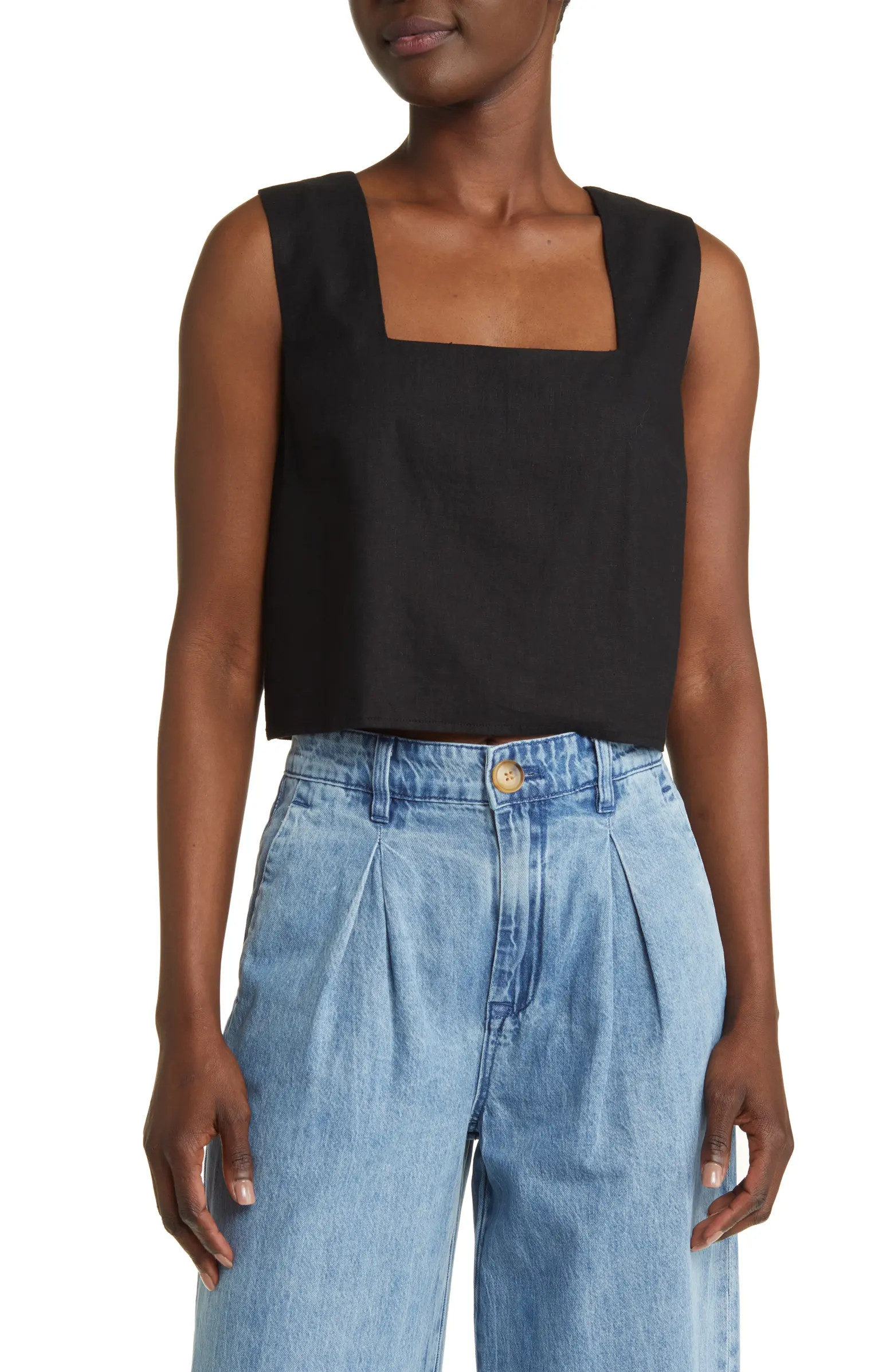 Square Neck Linen Blend Tank | Nordstrom