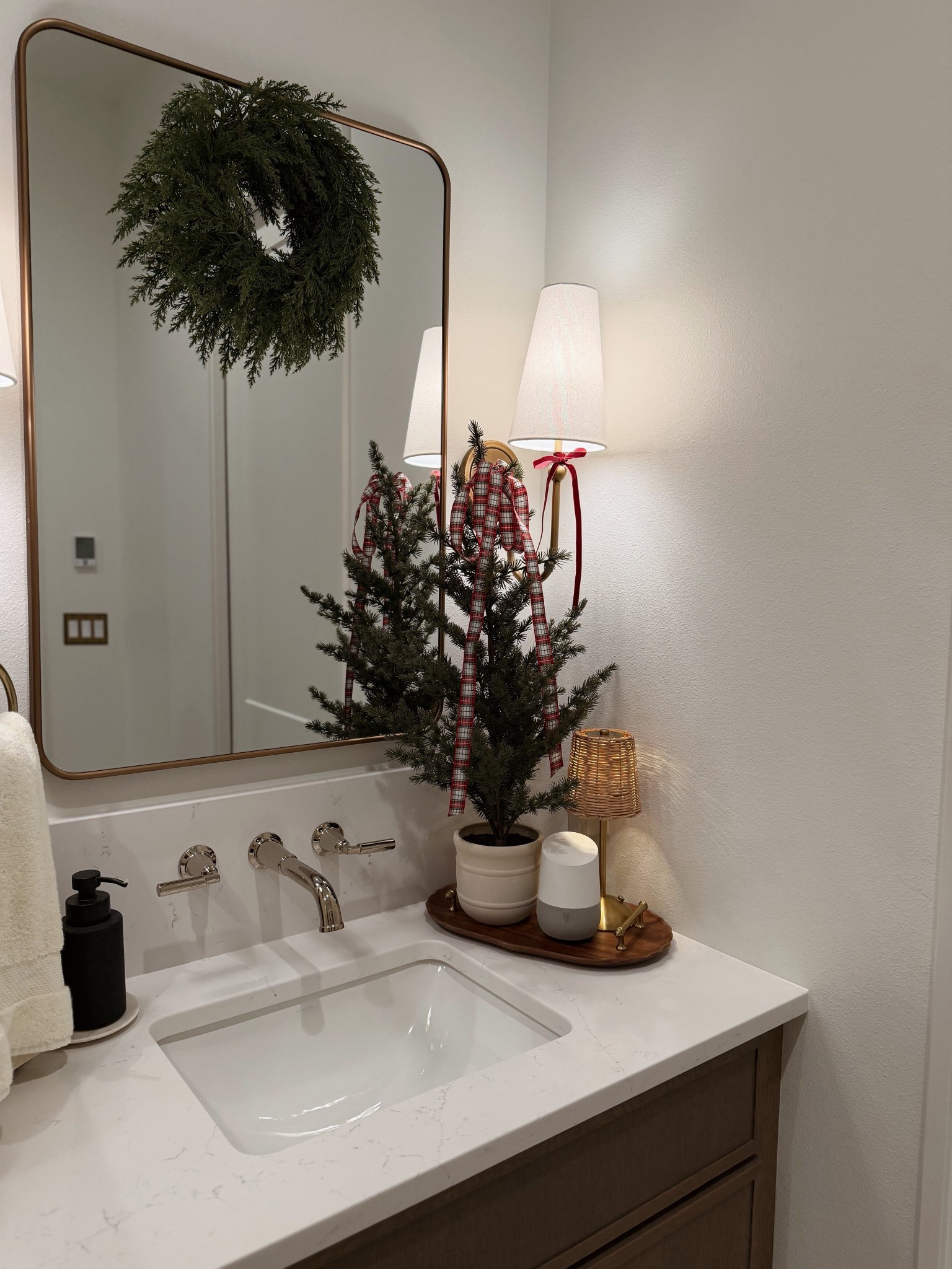 A little tree + tray moment on our bathroom vanity  

#LTKFindsUnder50 #LTKHome #LTKHoliday