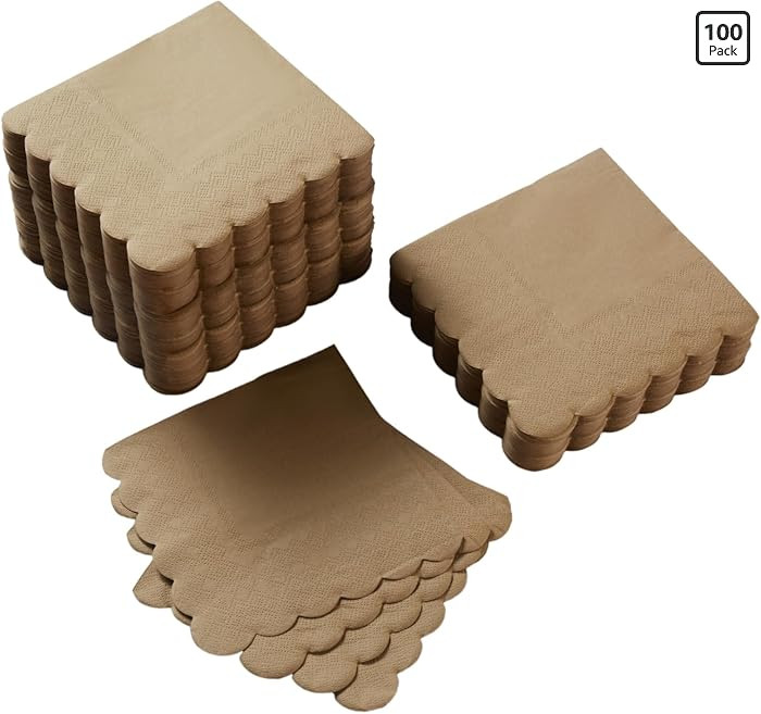100 Pack Cocktail Napkin 2-Ply Scalloped Edged Dessert Napkins Folded 5 x 5 Inches Disposable Nap... | Amazon (US)