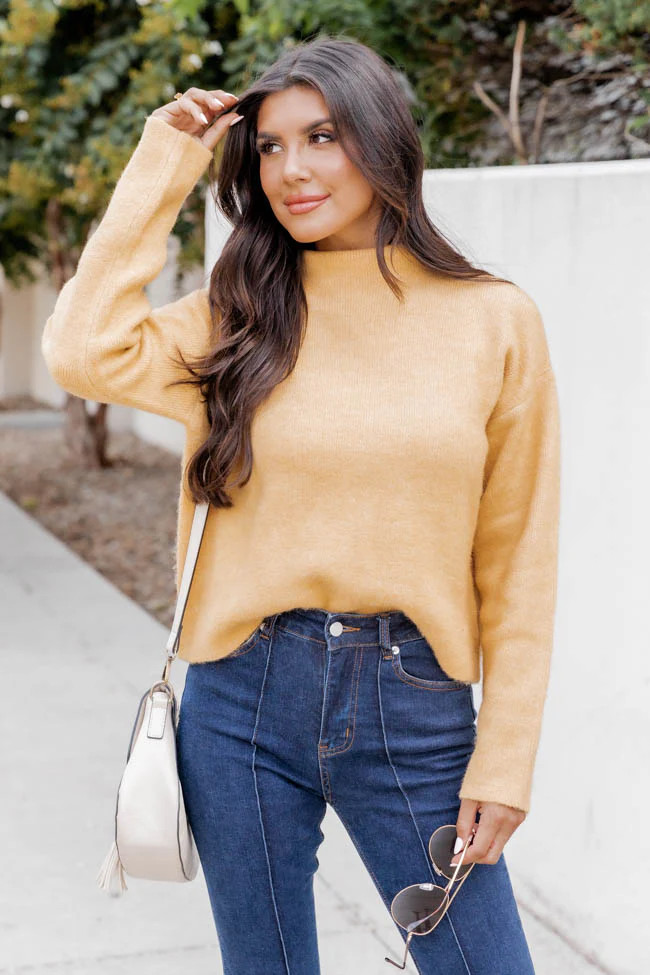 Give One Reason Mustard Mock Neck Sweater | Pink Lily