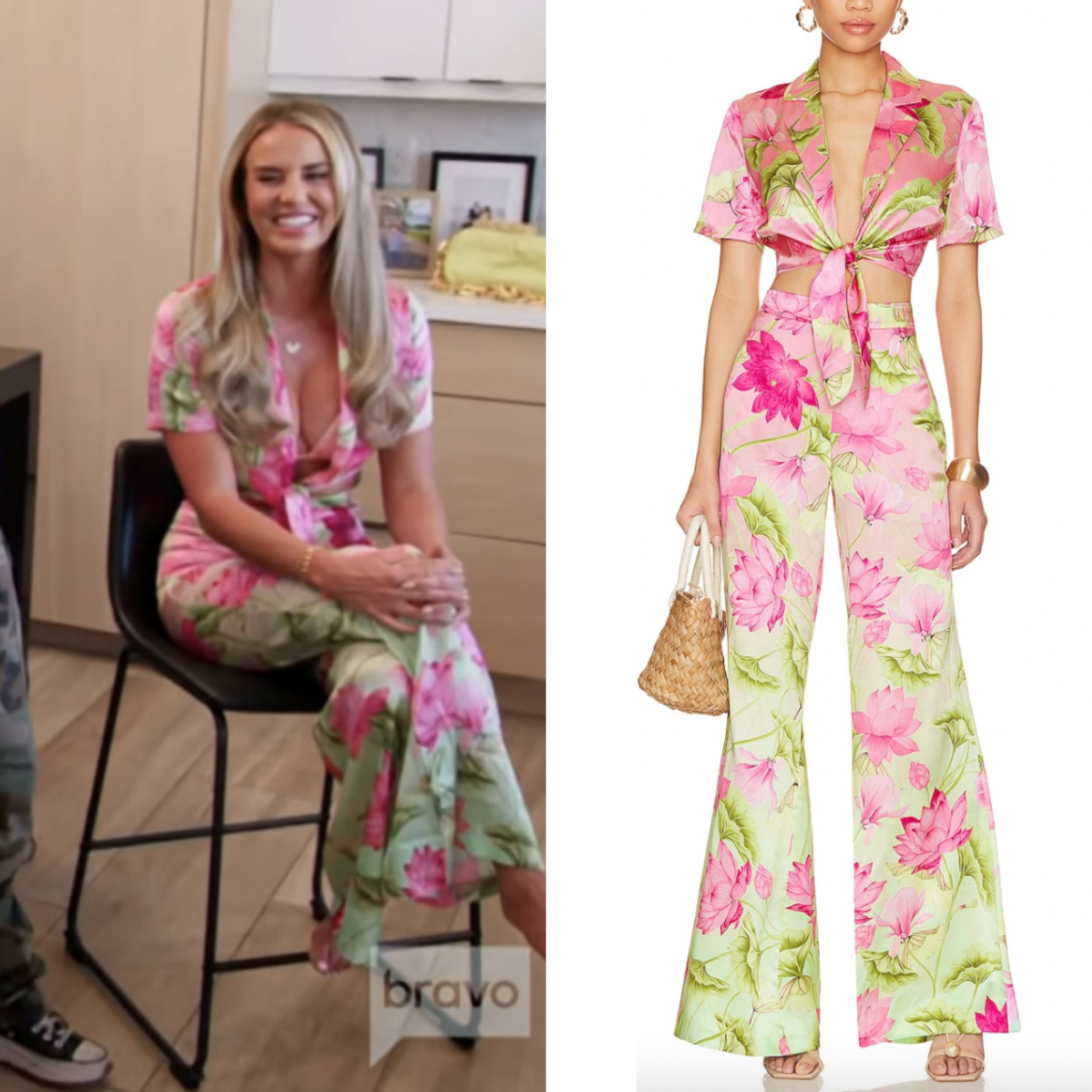 Whitney Rose’s Pink and Yellow Floral Tie Top and Pants Set