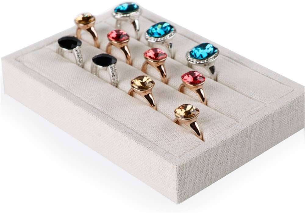 Oirlv linen 3 Slots Ring Earrings Display Trays Showcase Jewelry Organizer (creamy-white,rectangl... | Amazon (US)