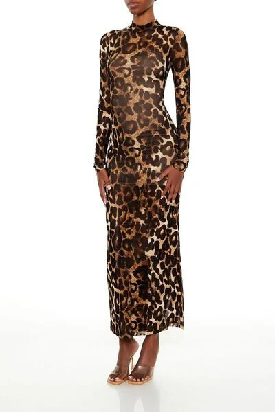 Mesh Leopard Print Maxi Dress | Forever 21