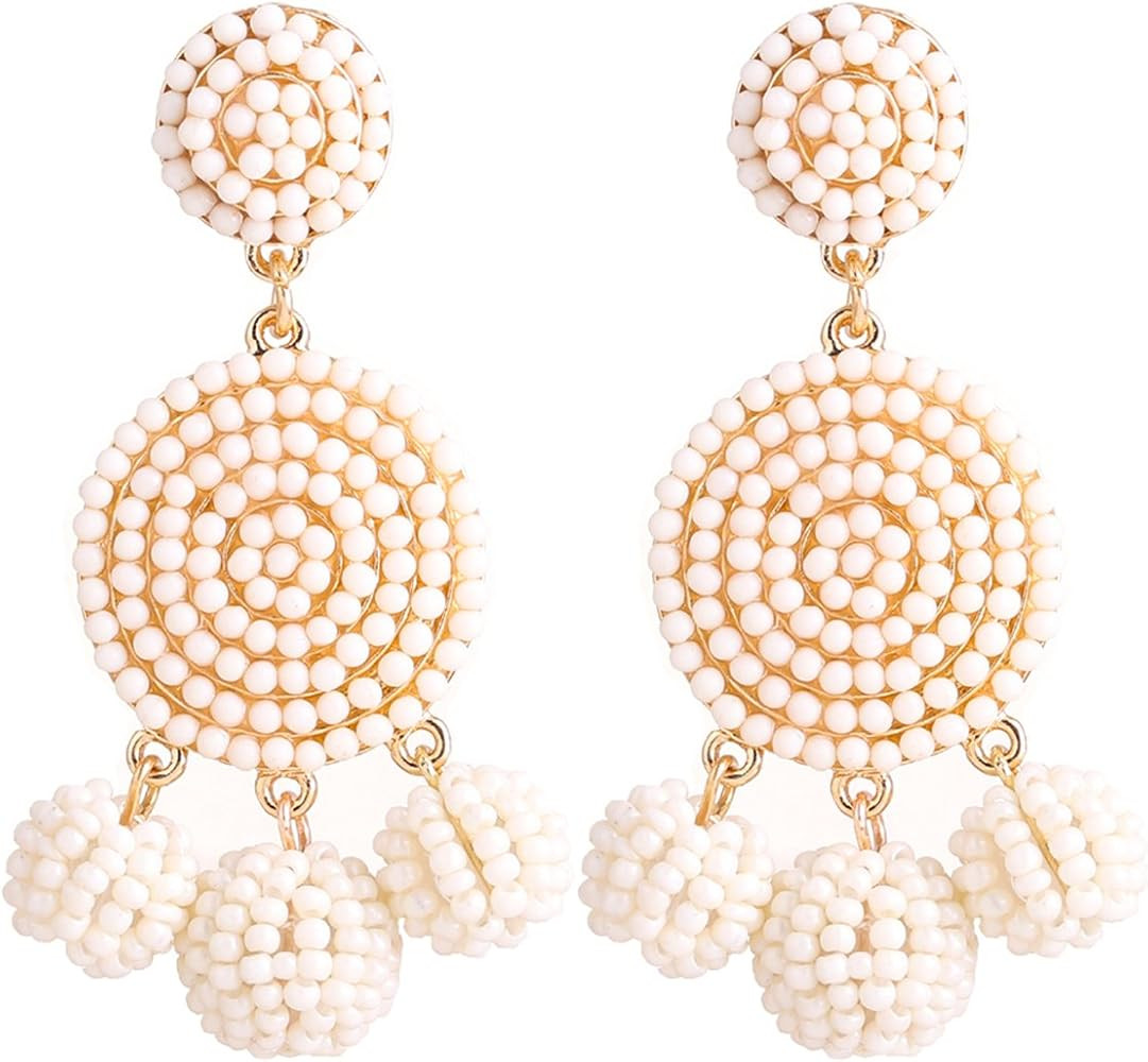 Beaded Earrings Elegant Soriee Dangle Bead Disc Bead 3 Ball Dangle Ear Drop Bead Tassel Earrings ... | Amazon (US)