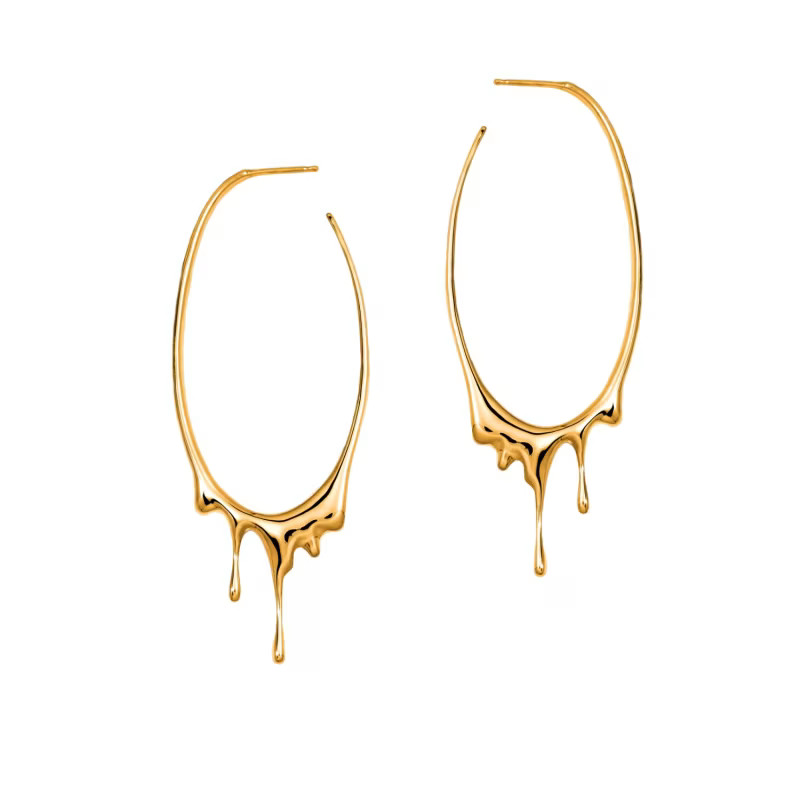 Dripping Oval L Gold Hoops | Wolf & Badger (US)