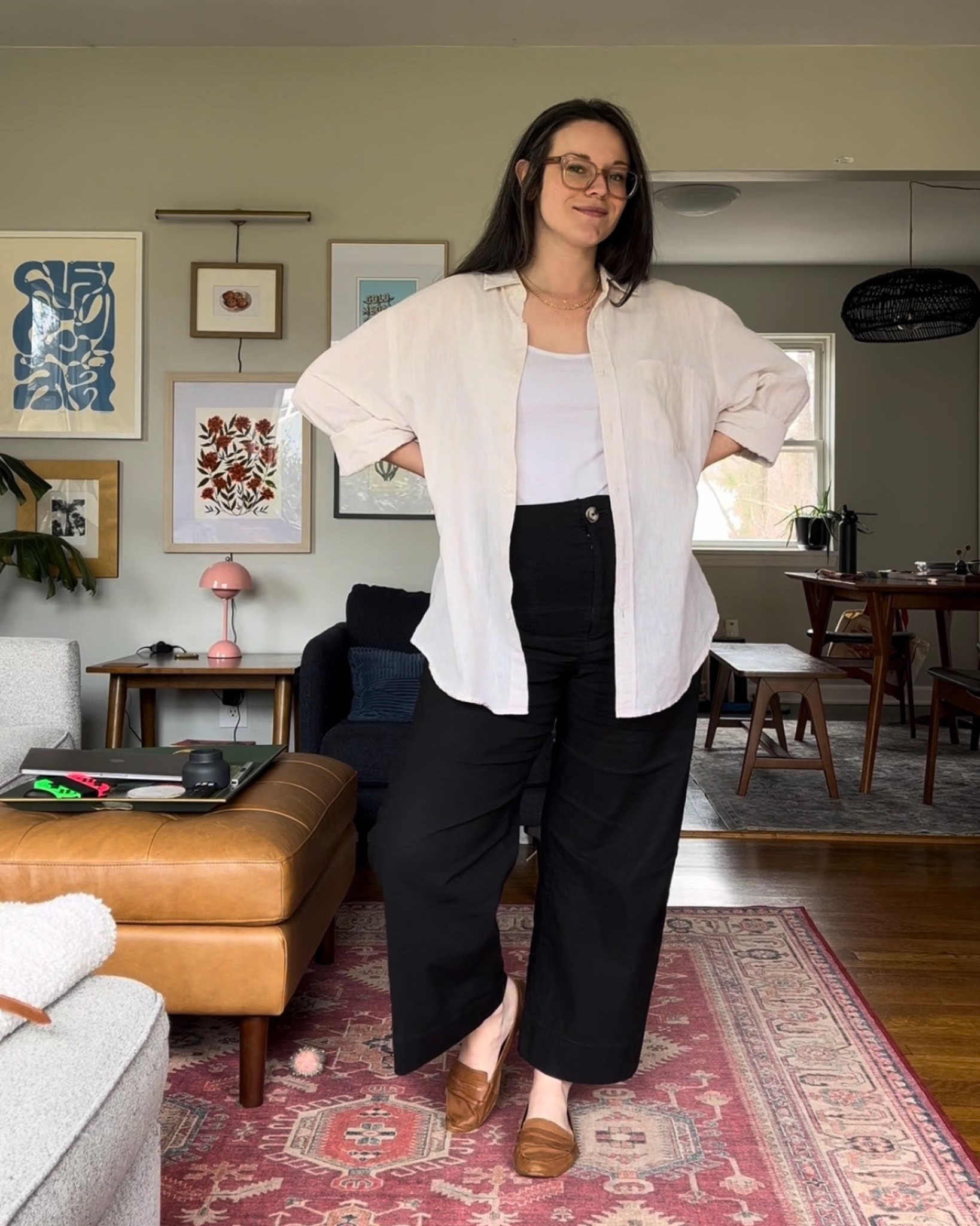 when it’s 80* in March, but you like looking comfy, cool, and put together all in one. 

linen shirt: old navy (men’s XL!)
wide leg pants: Maeve / Anthropologie (Colette size 32)
leather loafers: Franco Sarto (these are like 10 yrs old)

#OOTD #midsize #realisticoutfits #personalstyle 