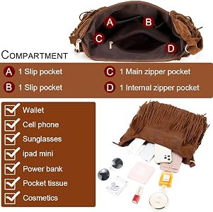Sunwel Fashion Women Fringe Hobo Bag Western Purse Shoulder Bag Vegan Suede Tassel Hippie Crossbo... | Amazon (US)